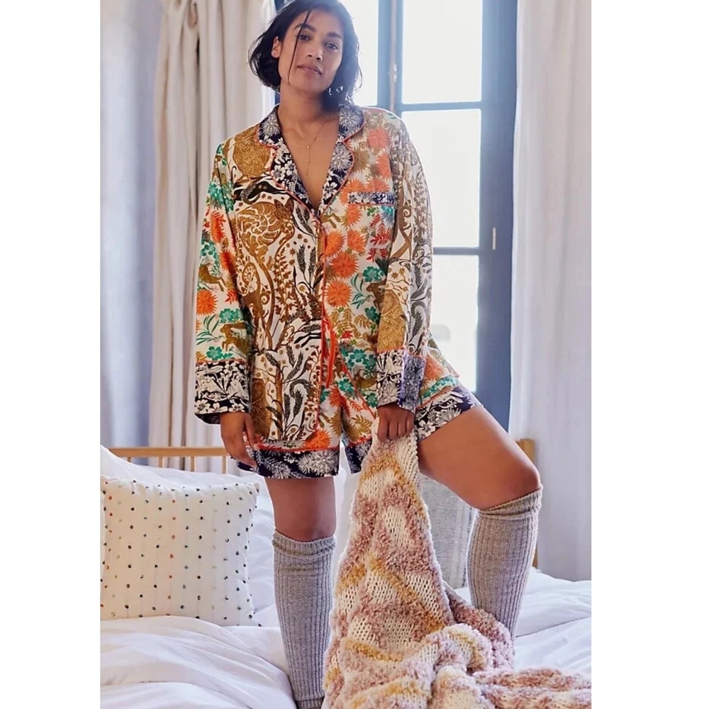 Anthropologie Cally Conway Sleep Shirt Women's Small Woodland Fable Print Forest